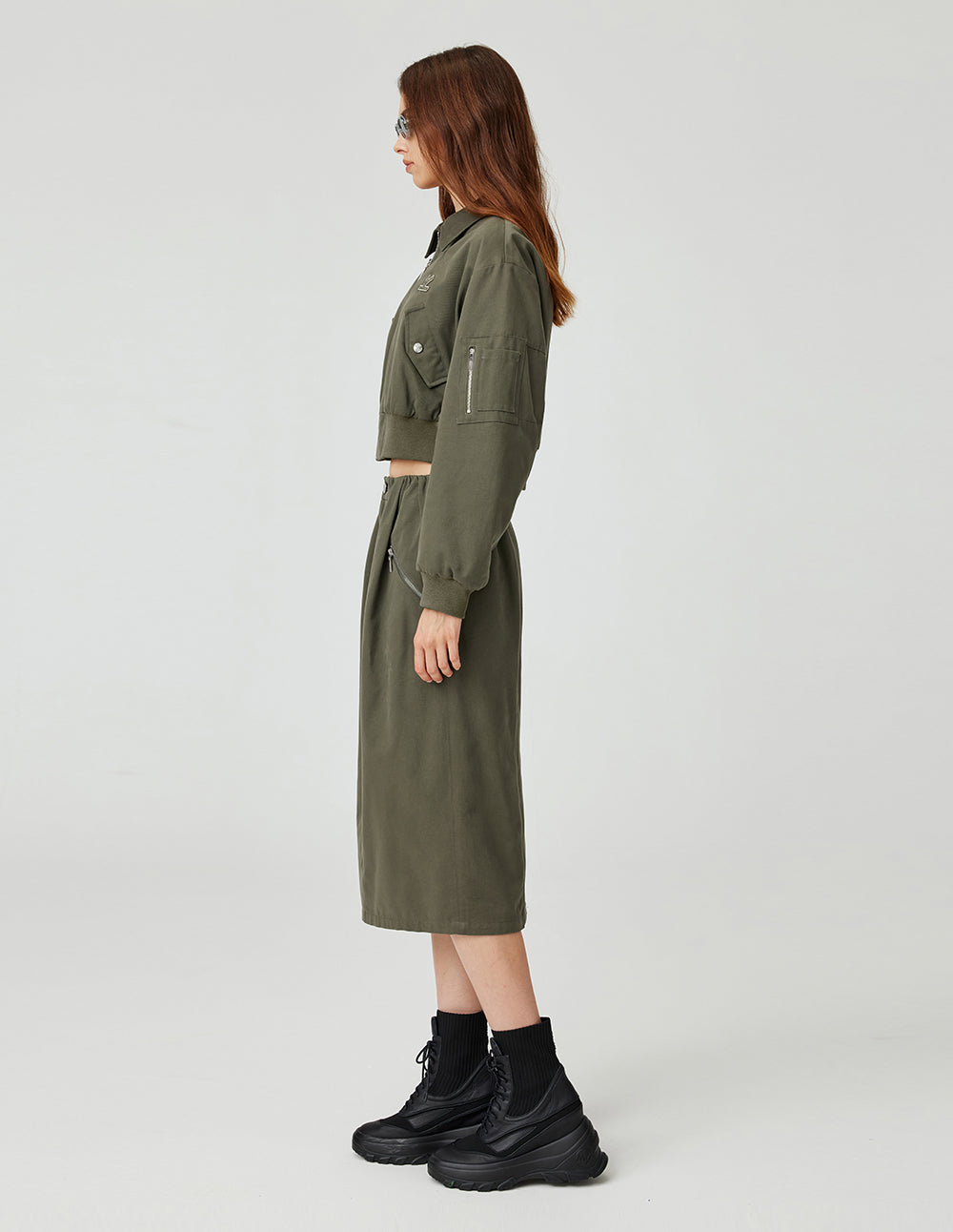 Women's Loose Straight Fit Pleated Design Versatile Midi Skirt