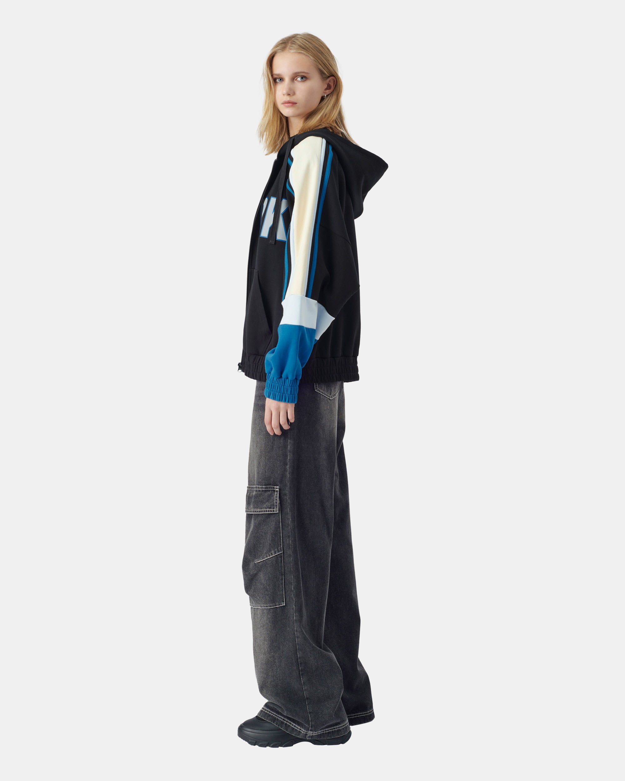 Unisex Block Colour Logo Print Zip-up Hoodie