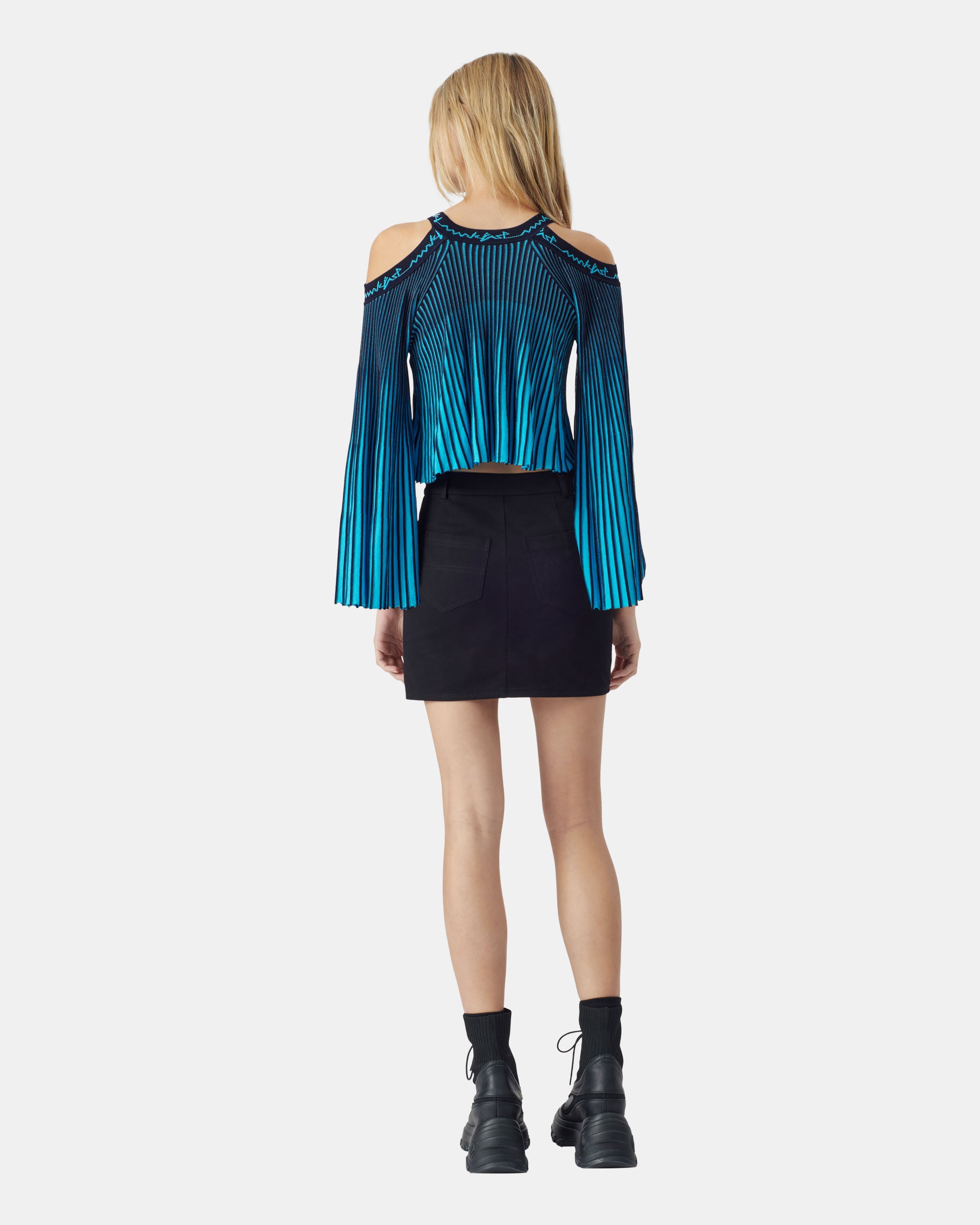 Women's Blue Off-Shoulder Knit Sweater
