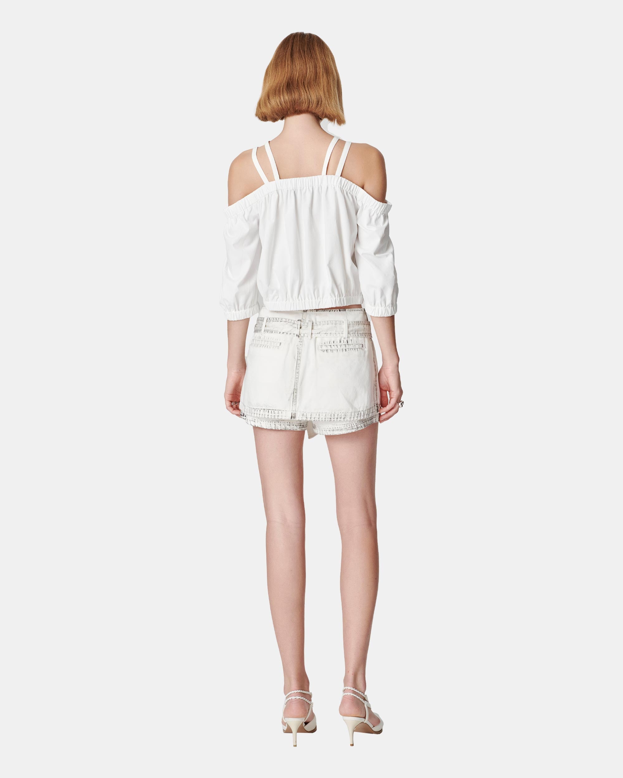 Women's Front Zip Off-The-Shoulder Mid-Sleeve Top