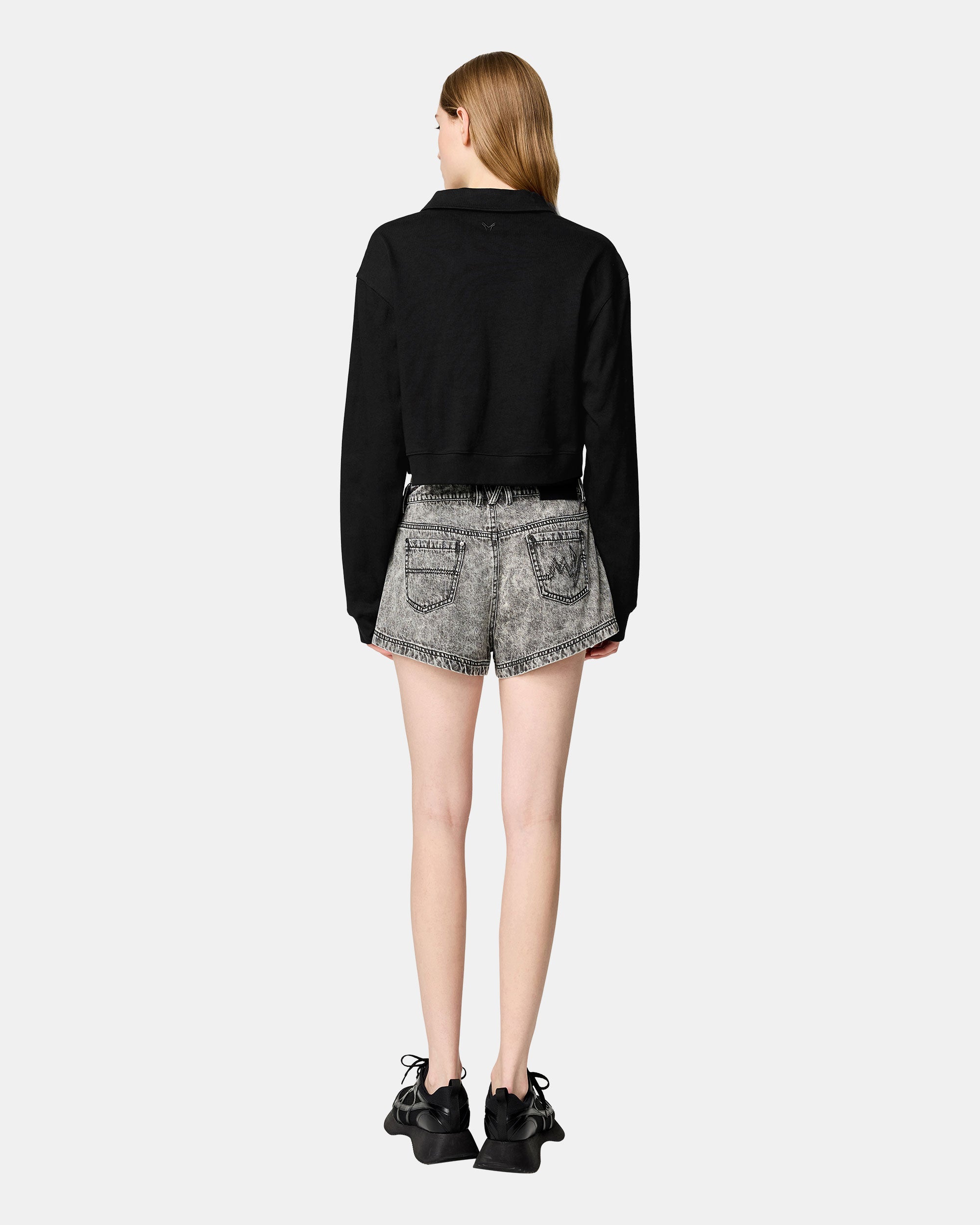 Women's Black Loose Cotton Polo Shirt