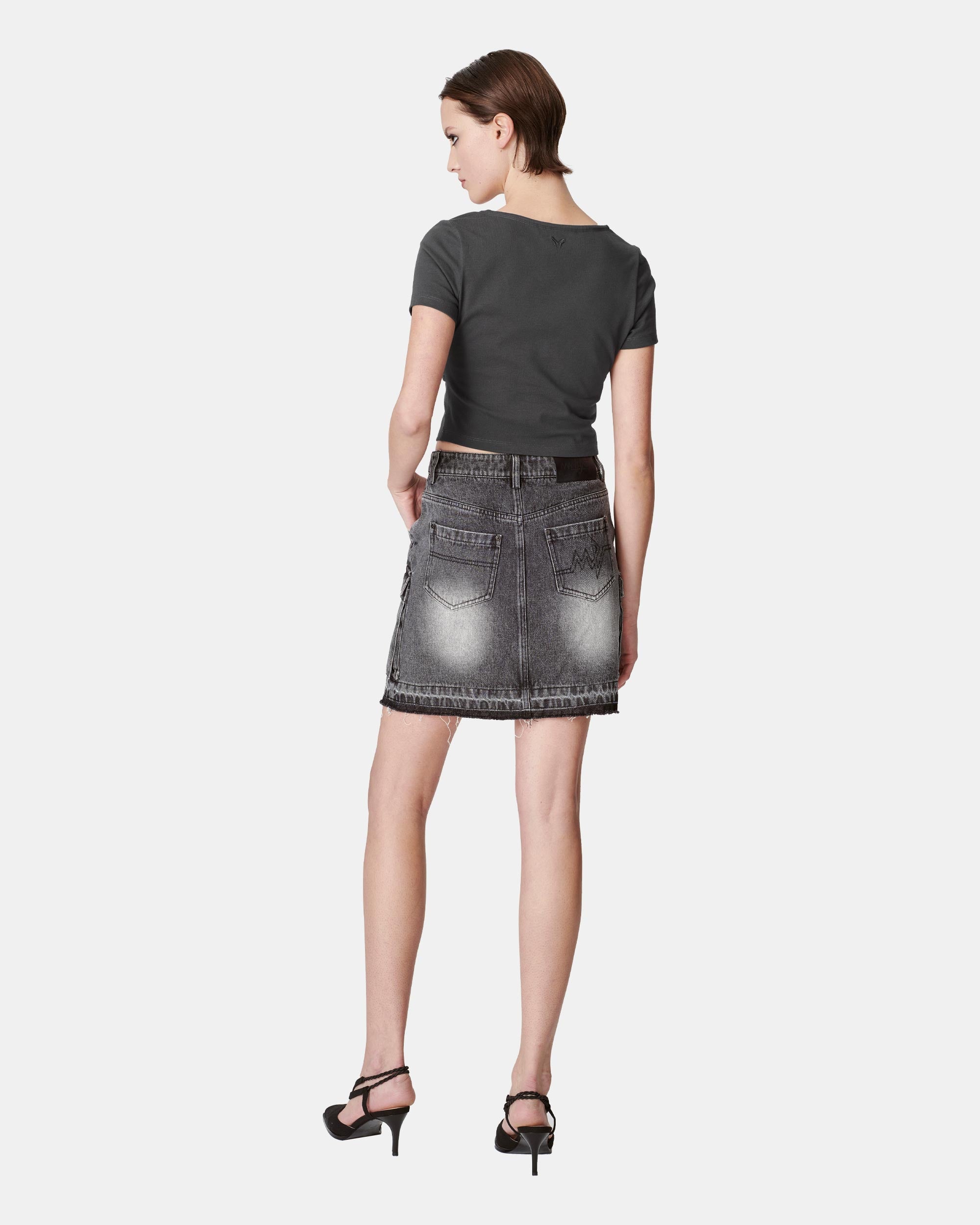 Women's Cotton Sweetheart Neck Ruched Front Cropped T-Shirt