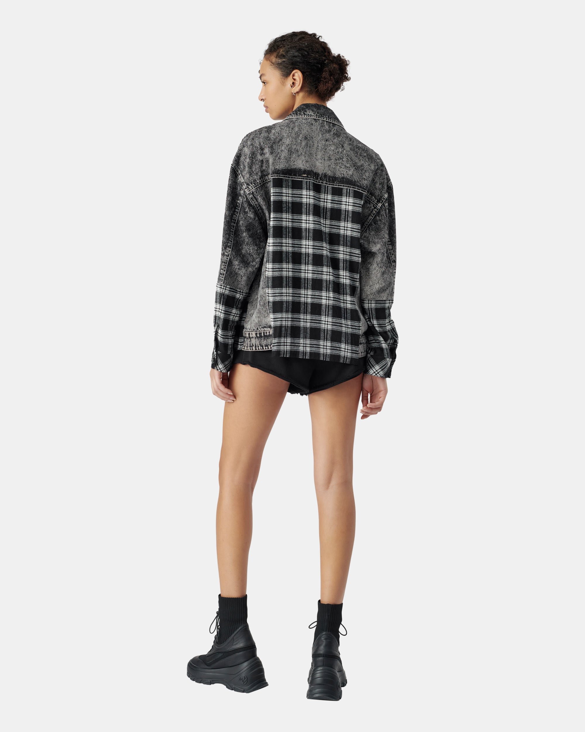 Unisex's Plaid Stitching Denim Jacket