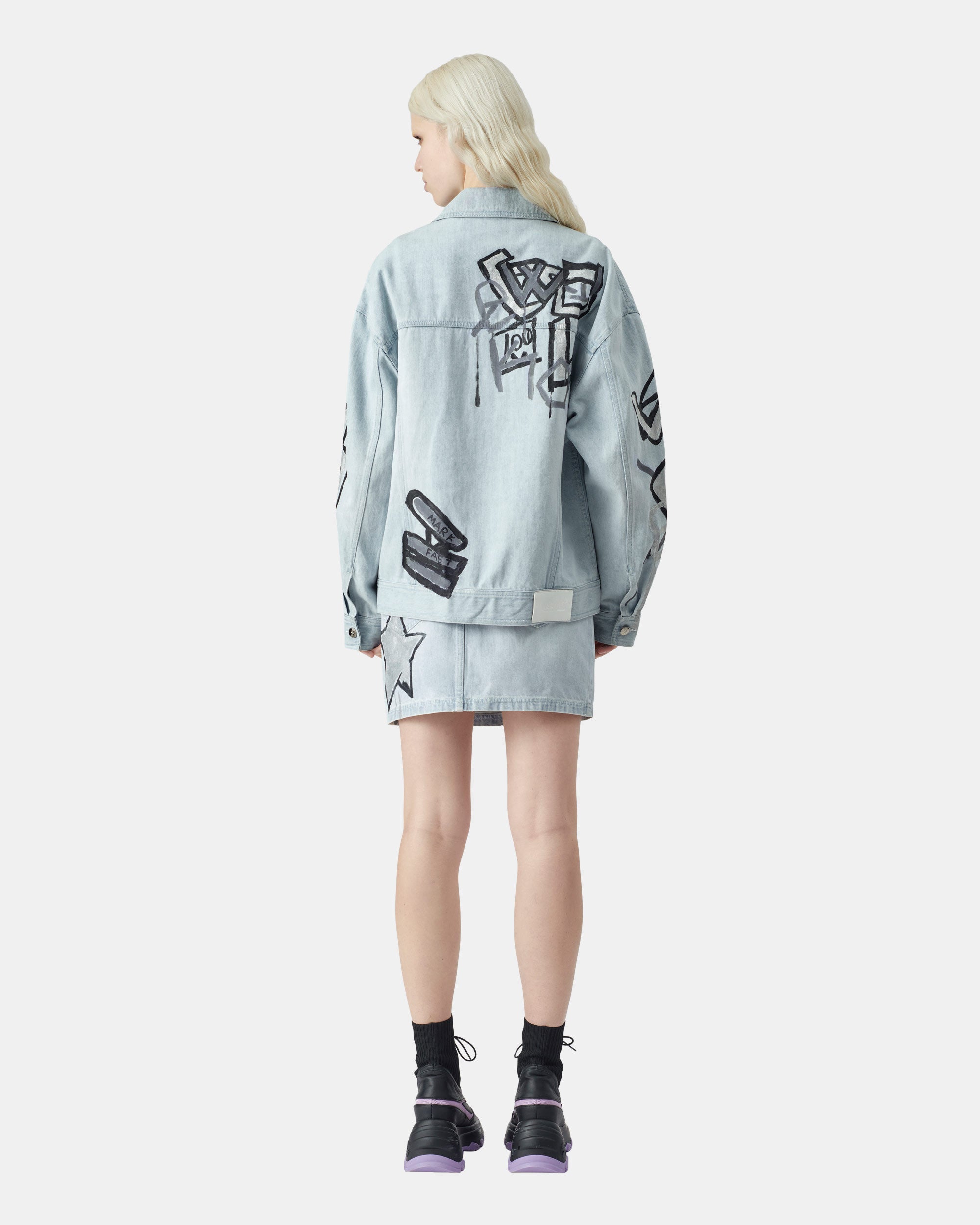 Graffiti Print Denim Skirt