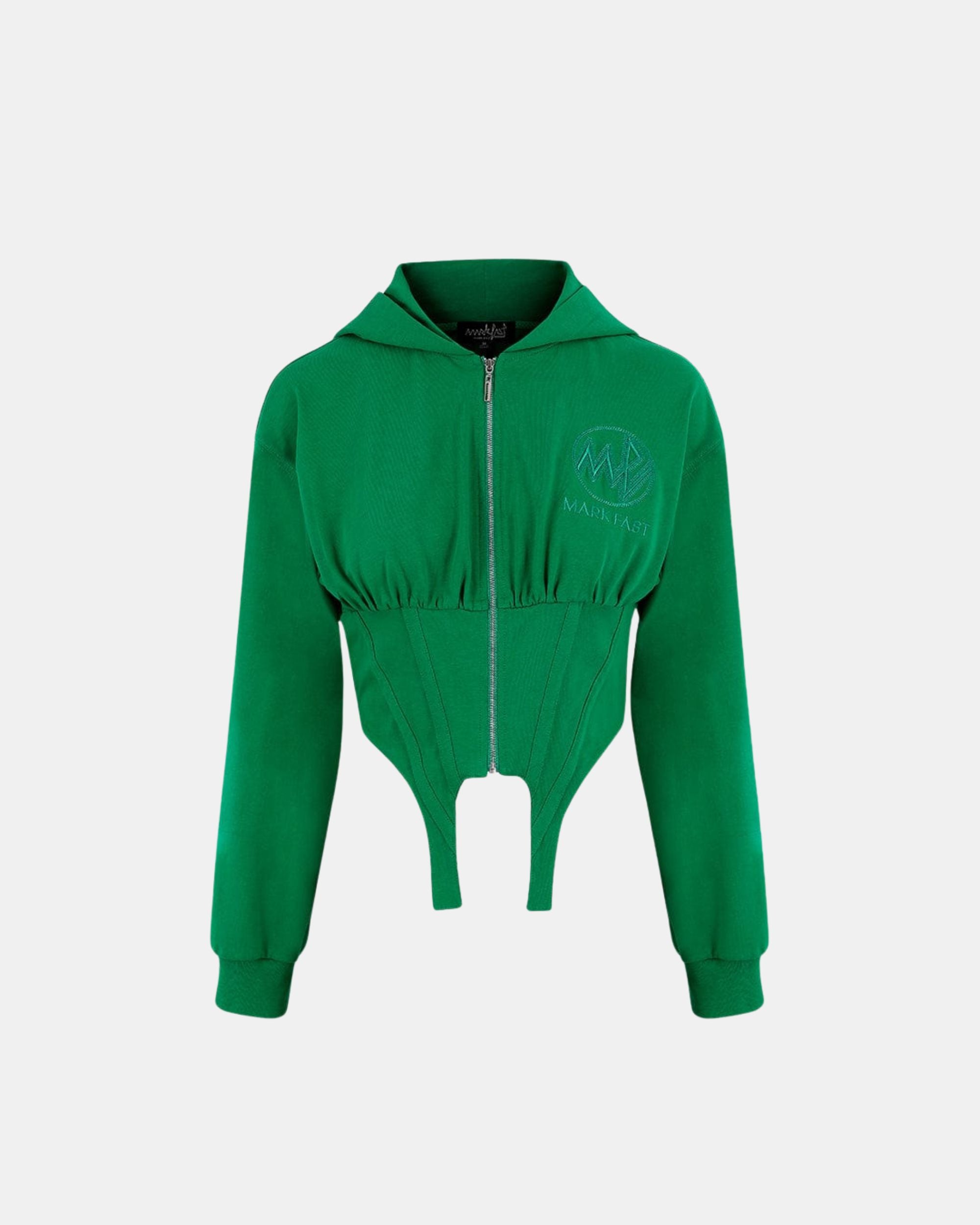Women's Green Slim Fit Embroidered Hooded Sweatshirt