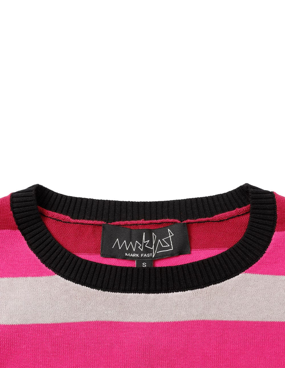 Women's Hot Pink Contrast Stripe Short Sleeve Cropped Sweater