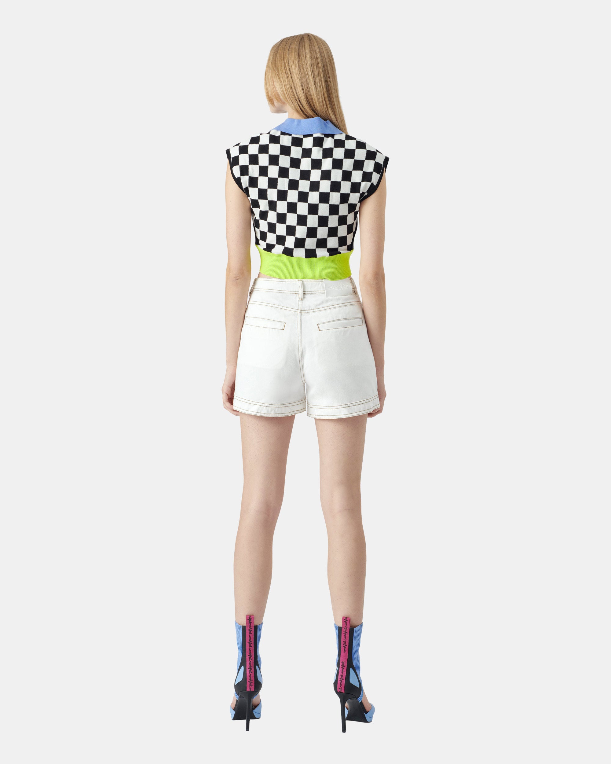 Women's Checkered Shoulder Pad Knit Sweater
