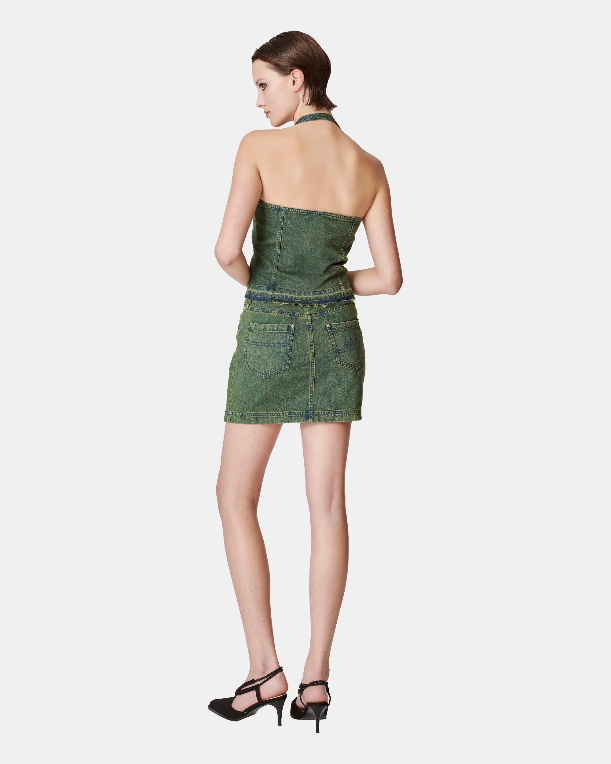 Women's Women's Lace Up Front Halter Neck Denim Corset Top