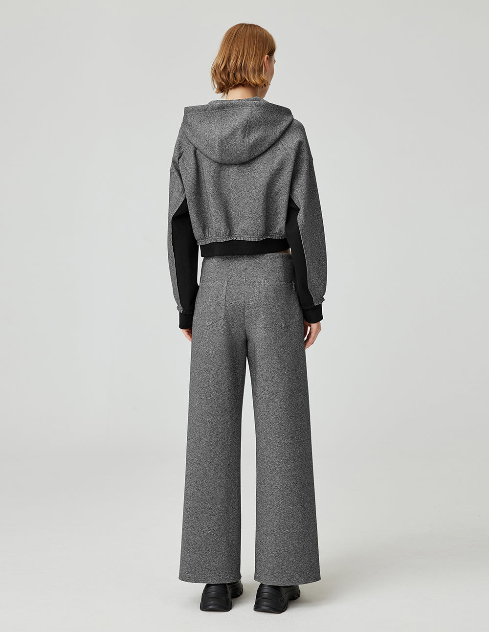 Women's Floral Grey Contrast Elastic Ribbed Zip-Up Hoodie