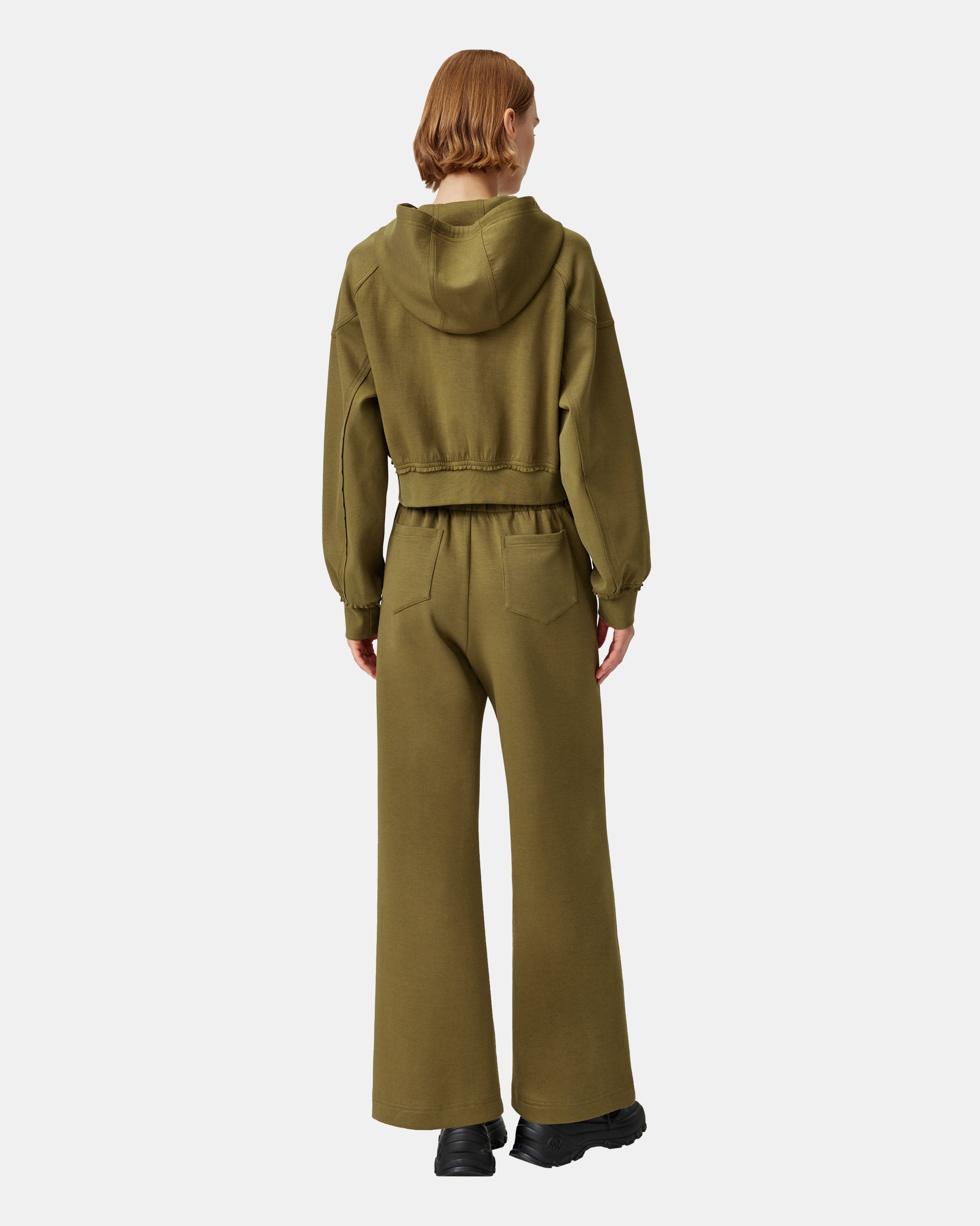 Women's Pleated Ruffled Olive Brown Threaded Sweatshirt