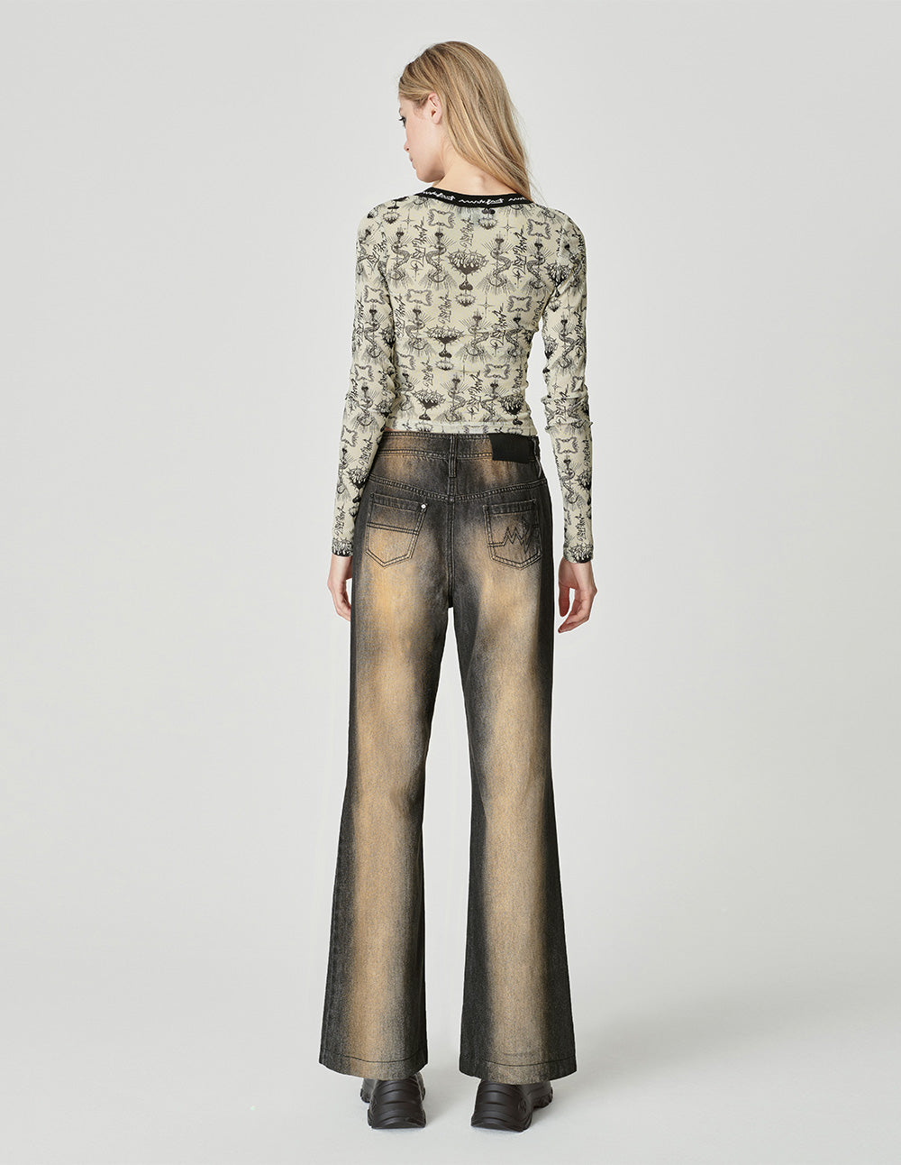 Women's Dyed Washed Denim Flared Pants