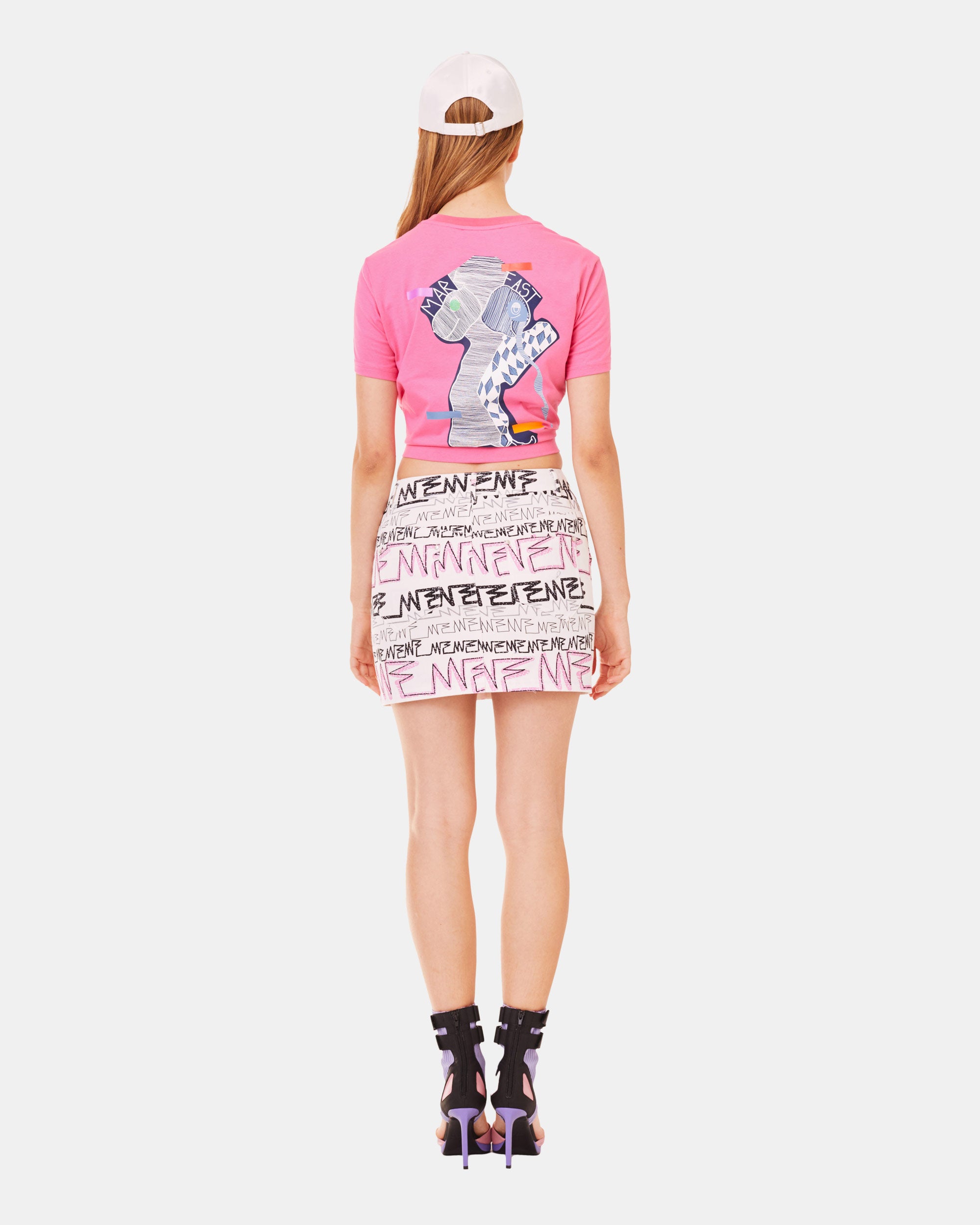 Women's Pink and Black Graffiti Print Slim Fit Mini Skirt