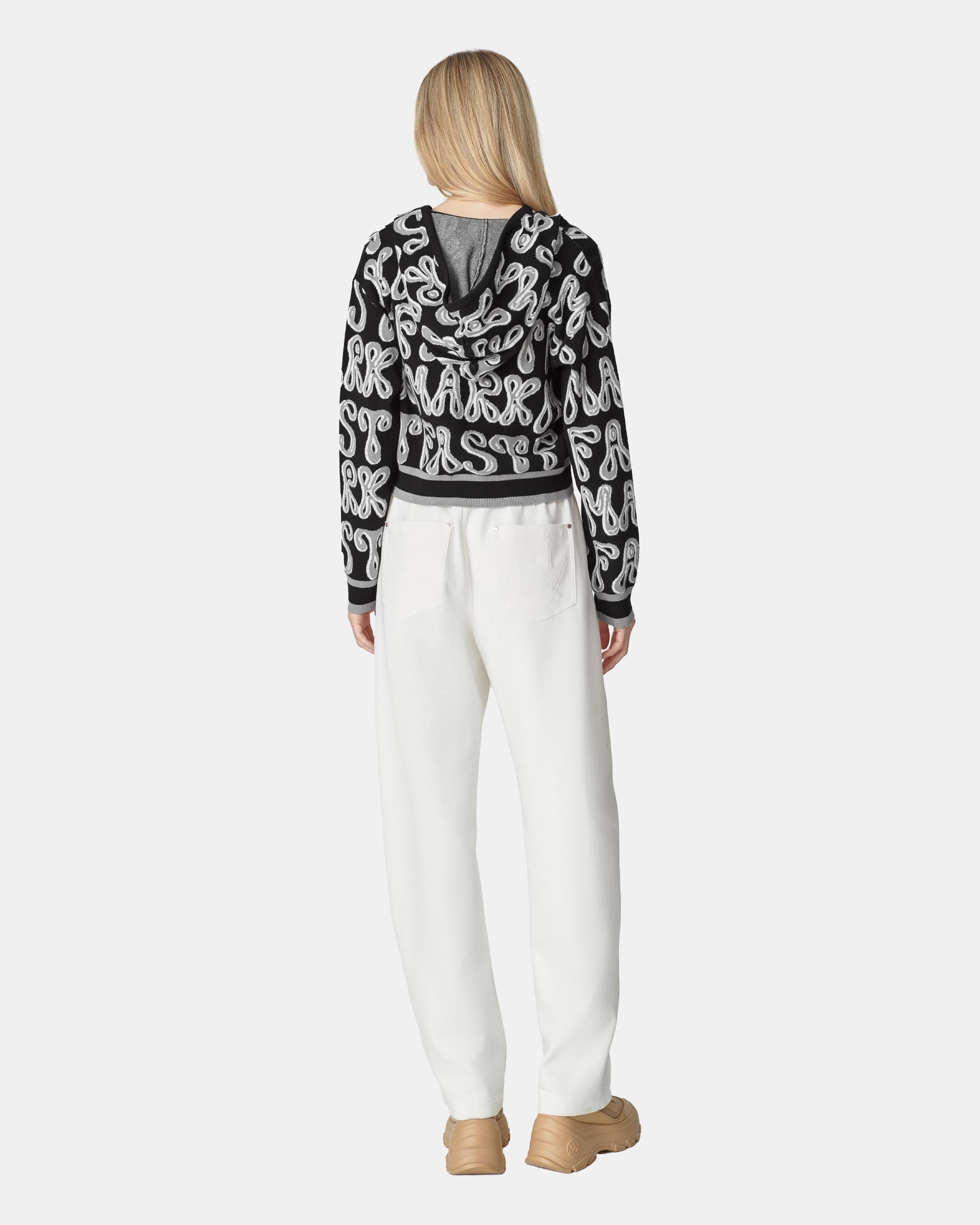 Women's Zip Up Cropped Graphic Jacquard Knit Sweater Hoodie