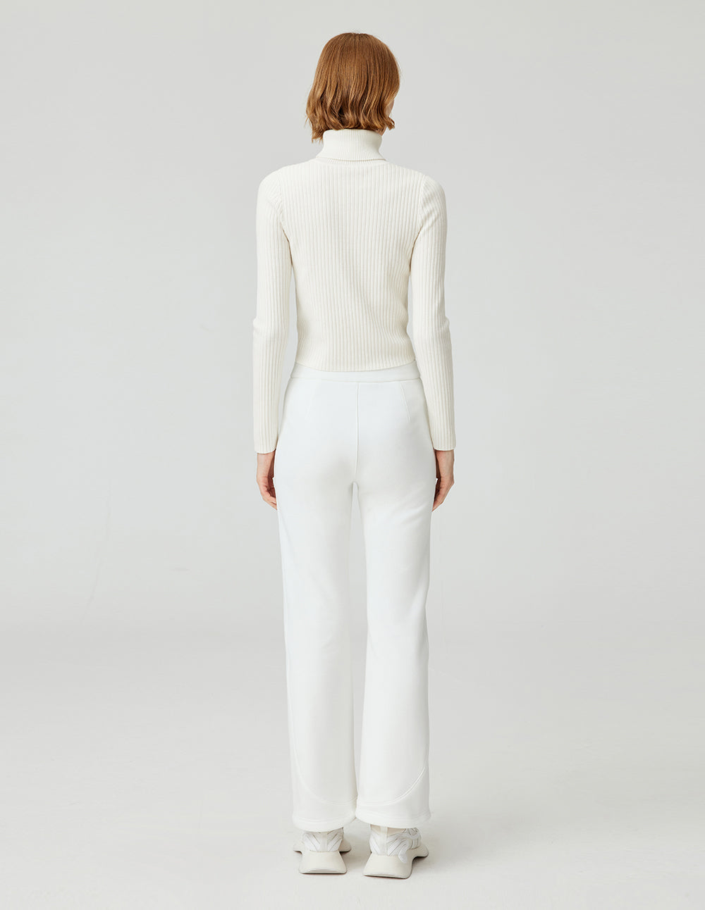 Women's Premium White Versatile Turtleneck Ribbed Knit Pullover