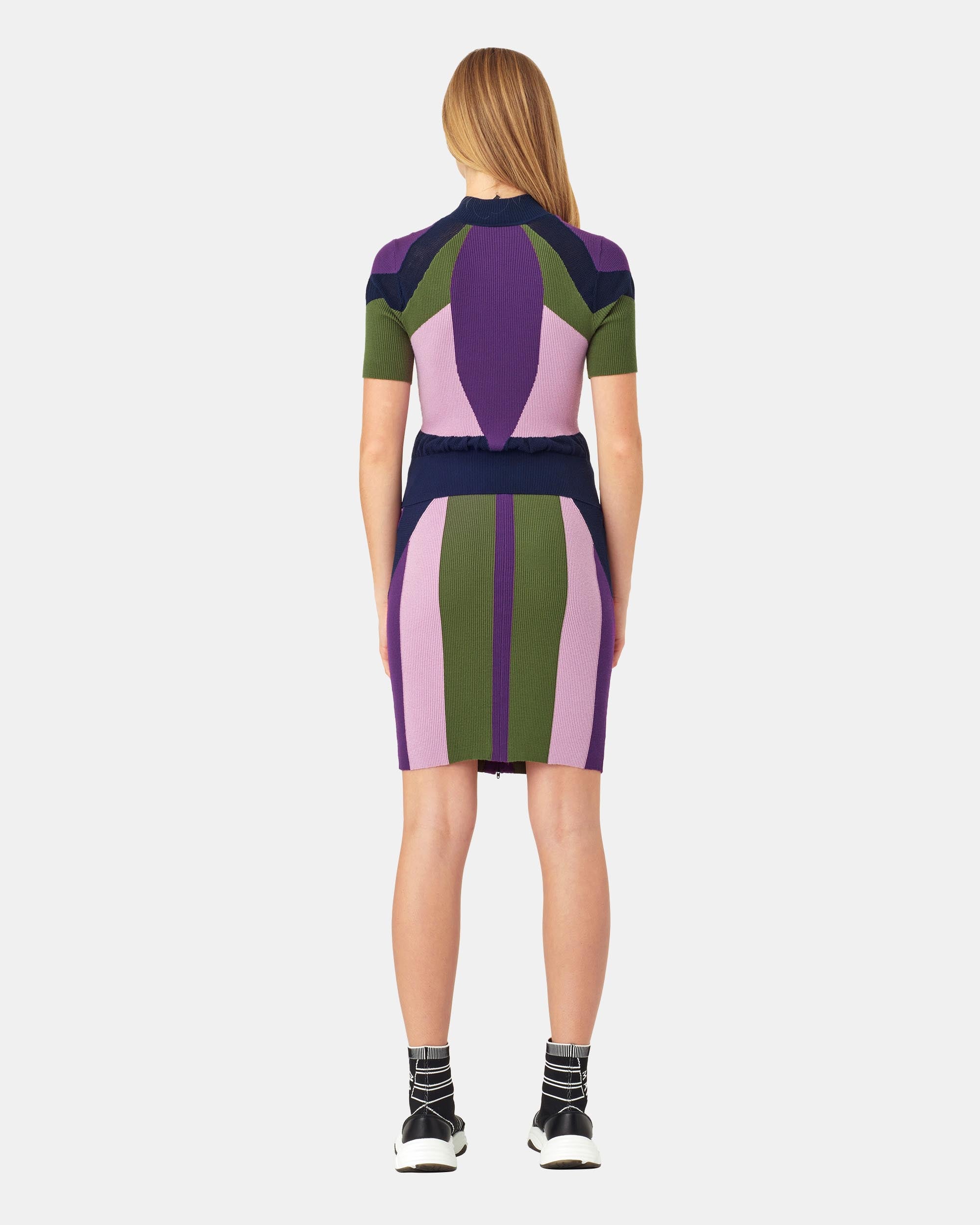 Women's Geometric Color-Block Zip-Front Ribbed Skirt