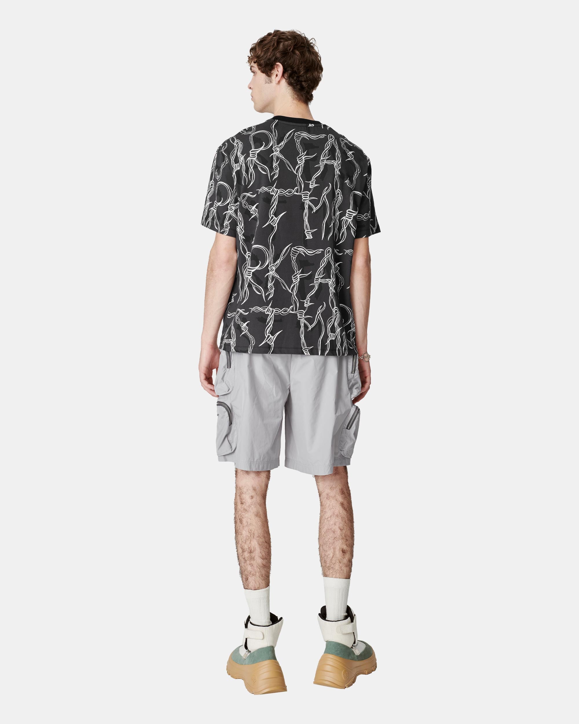 Men's Black Thorn Print Cotton T-Shirt