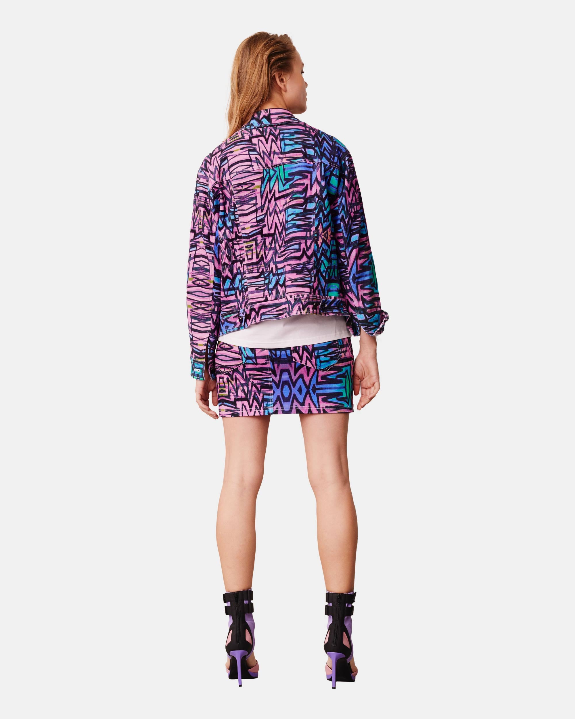 Women Pattern Washed Denim Mini Skirt