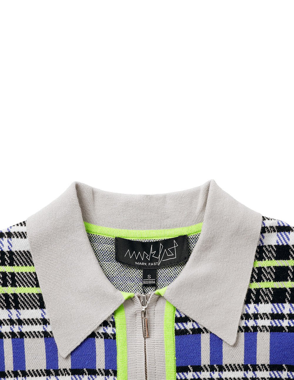 Women's Neon Plaid Checkered Half Zip Cropped Polo Sweater