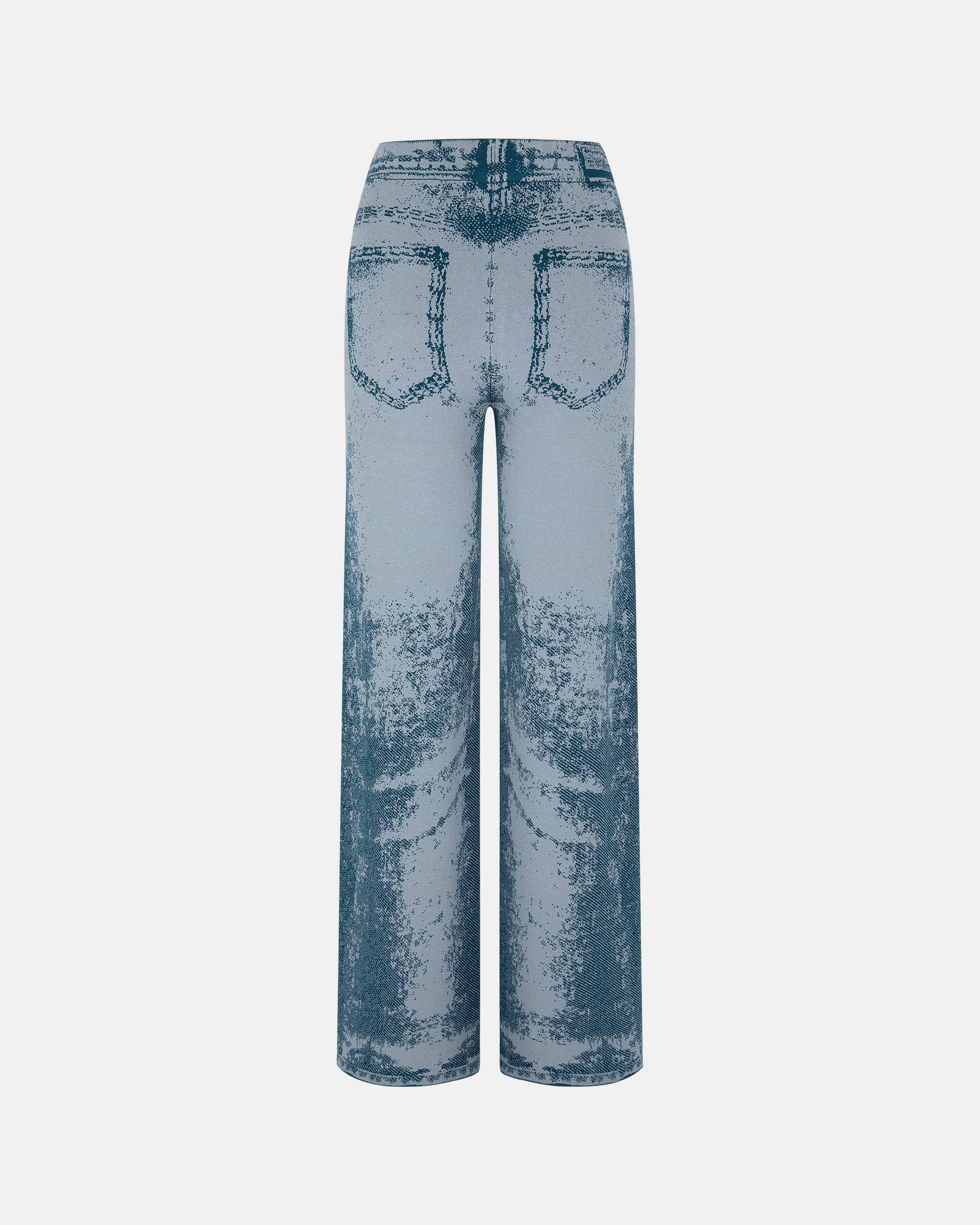 Women's Denim Print Series Denim Blue Knitted Jeans