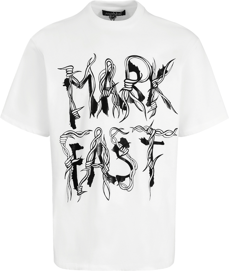 MarkFast Barbed Wire Letter Logo White Relaxed T-Shirts