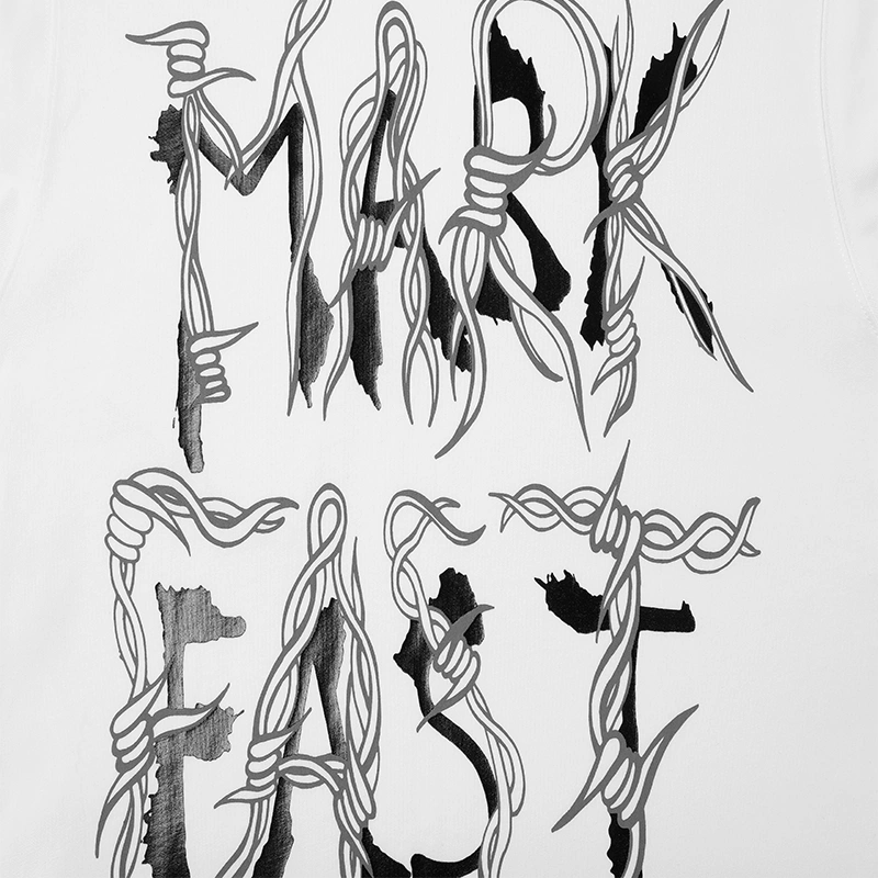 MarkFast Barbed Wire Letter Logo White Relaxed T-Shirts