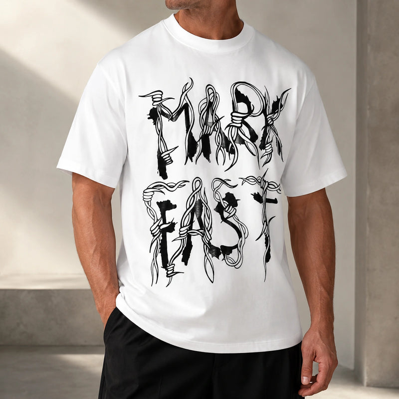 MarkFast Barbed Wire Letter Logo White Relaxed T-Shirts