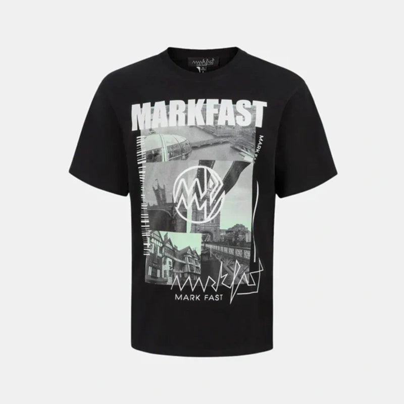 MarkFast Black Cotton Printed Loose T-Shirts