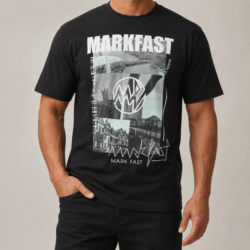 MarkFast Black Cotton Printed Loose T-Shirts