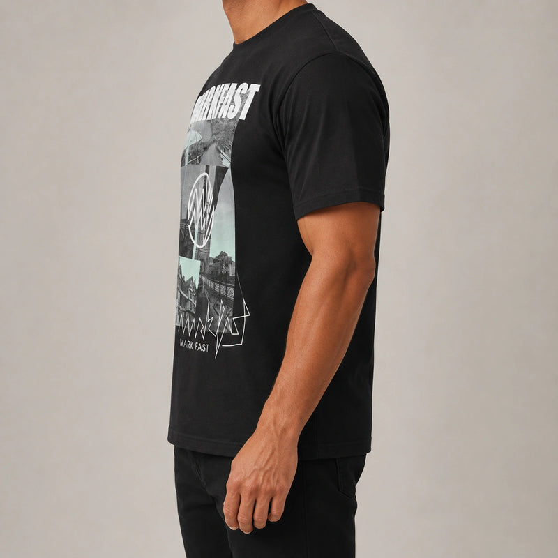 MarkFast Black Cotton Printed Loose T-Shirts