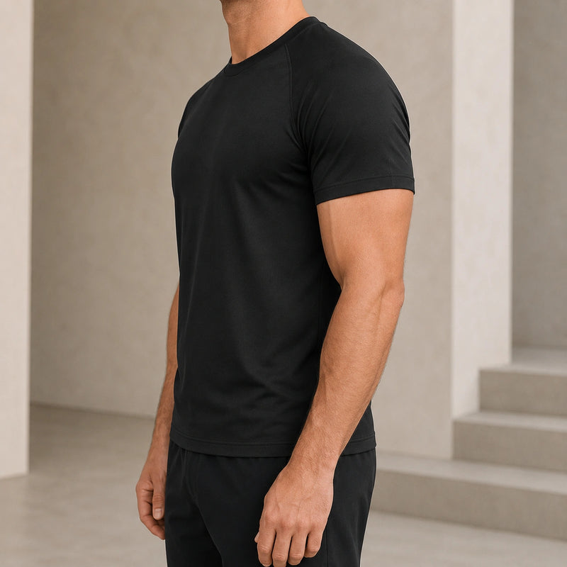 MarkFast Black Simple Air Cotton Round Neck T-Shirts