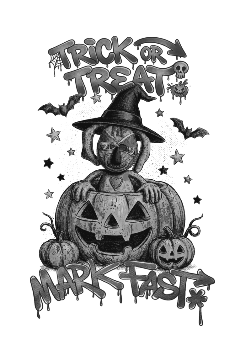 MarkFast Black White Halloween Witch Doll Pumpkin Graffiti T-Shirts