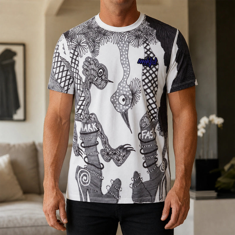 MarkFast Black White Line Art Birds T-Shirts