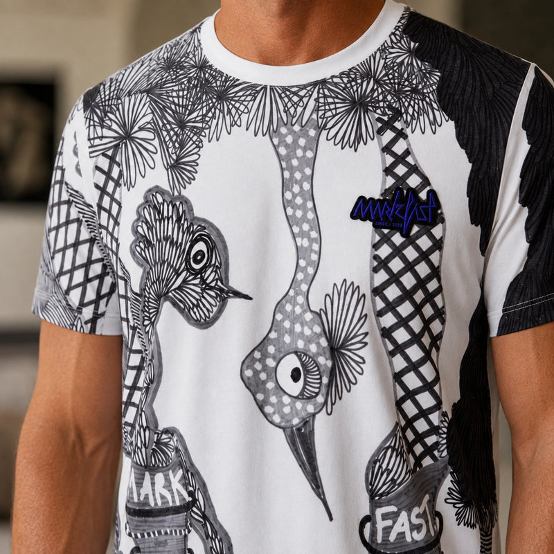 MarkFast Black White Line Art Birds T-Shirts