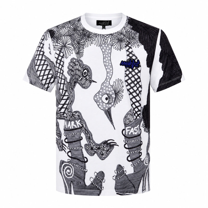 MarkFast Black White Line Art Birds T-Shirts