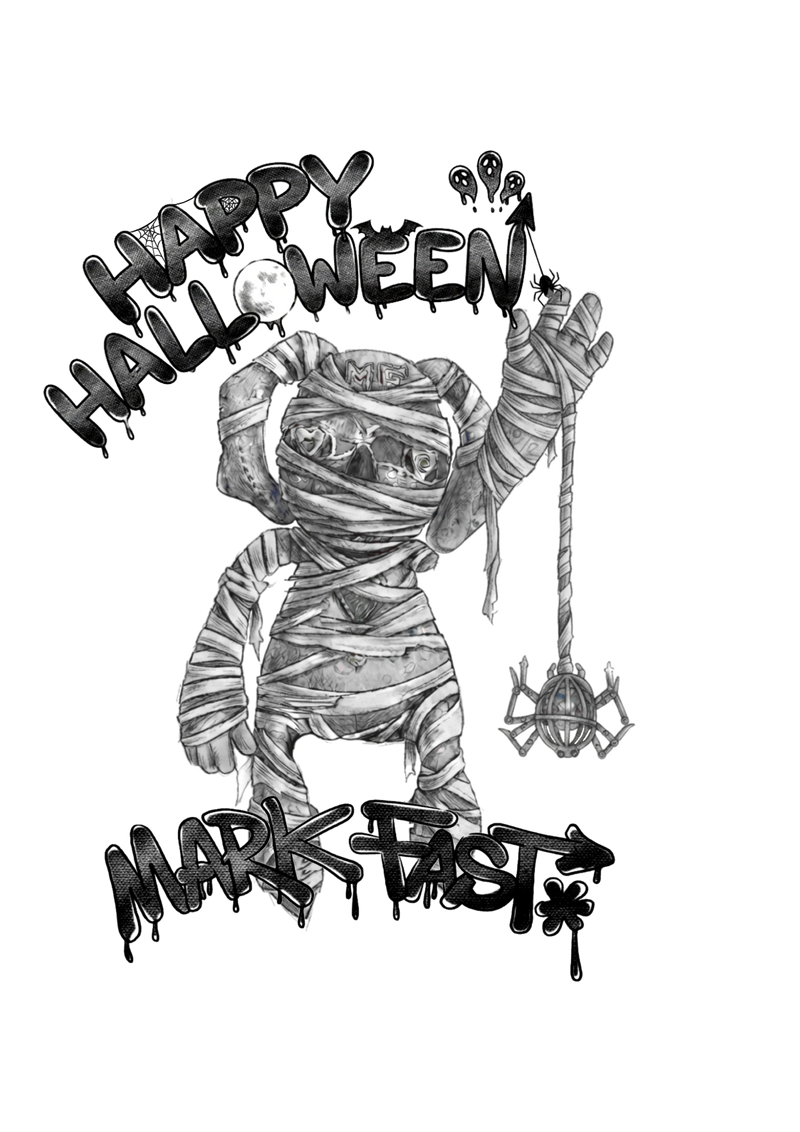 MarkFast Black White Mummy Doll Halloween Graffiti T-Shirts