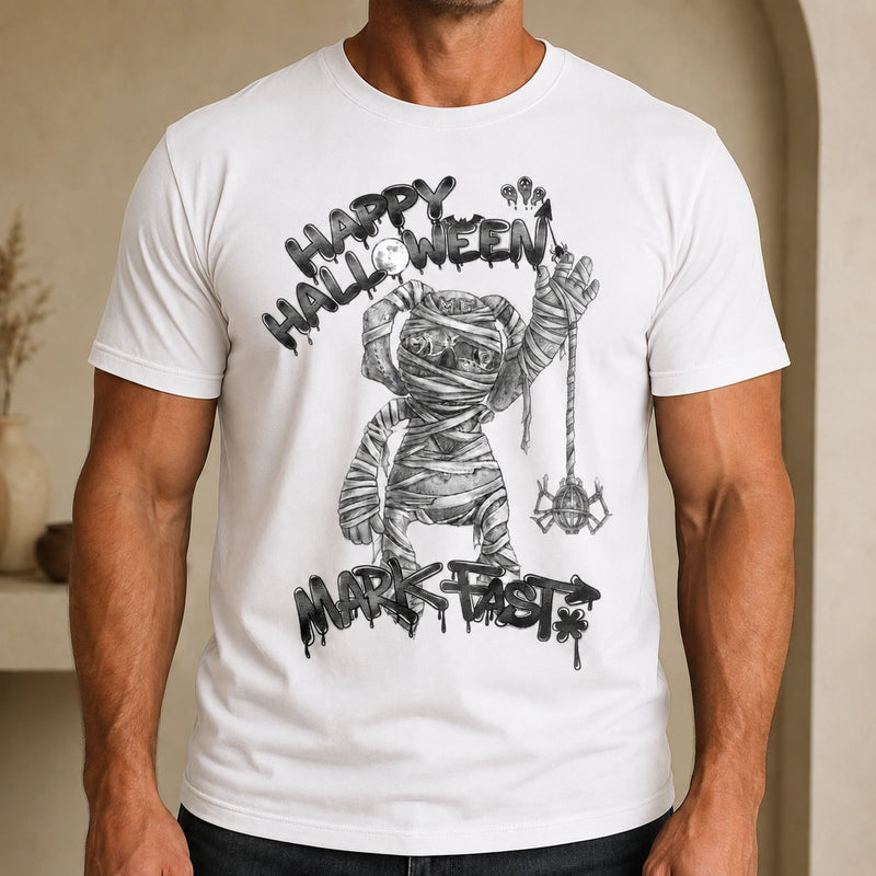 MarkFast Black White Mummy Doll Halloween Graffiti T-Shirts