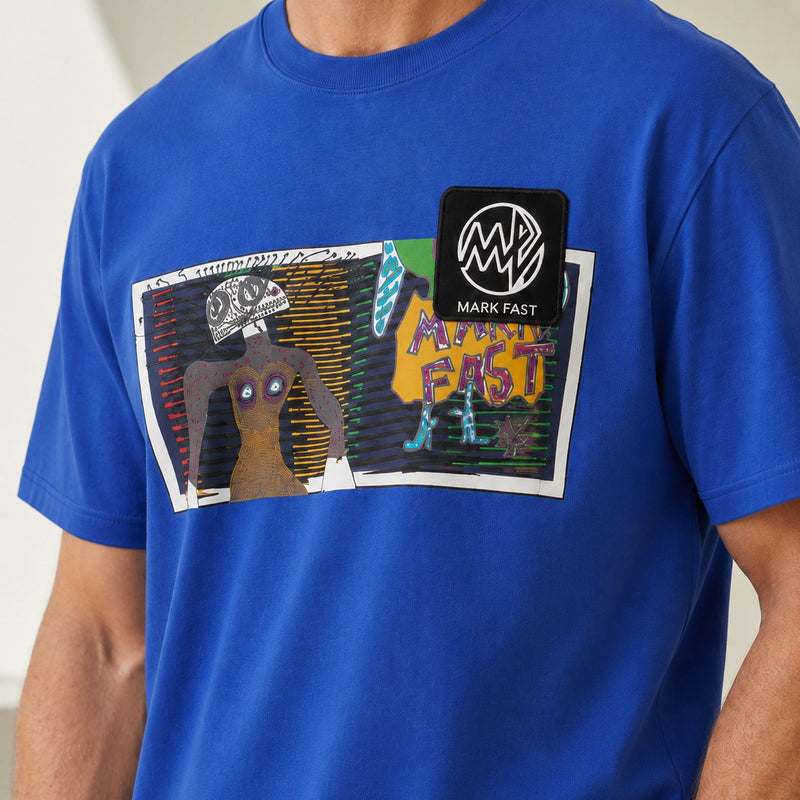 MarkFast Blue Crew Neck Printed Cotton T-Shirts
