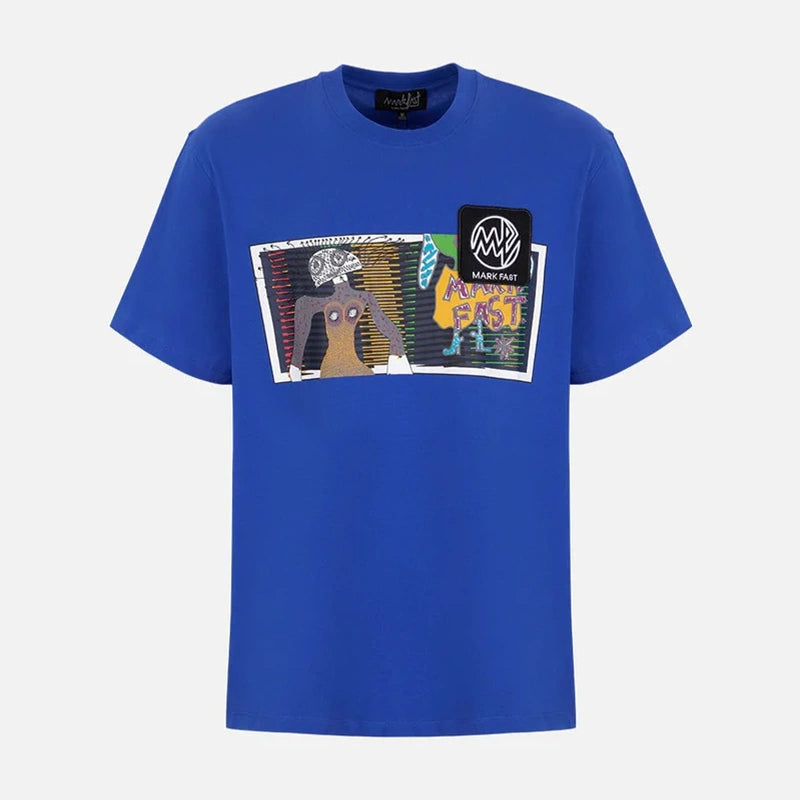 MarkFast Blue Crew Neck Printed Cotton T-Shirts