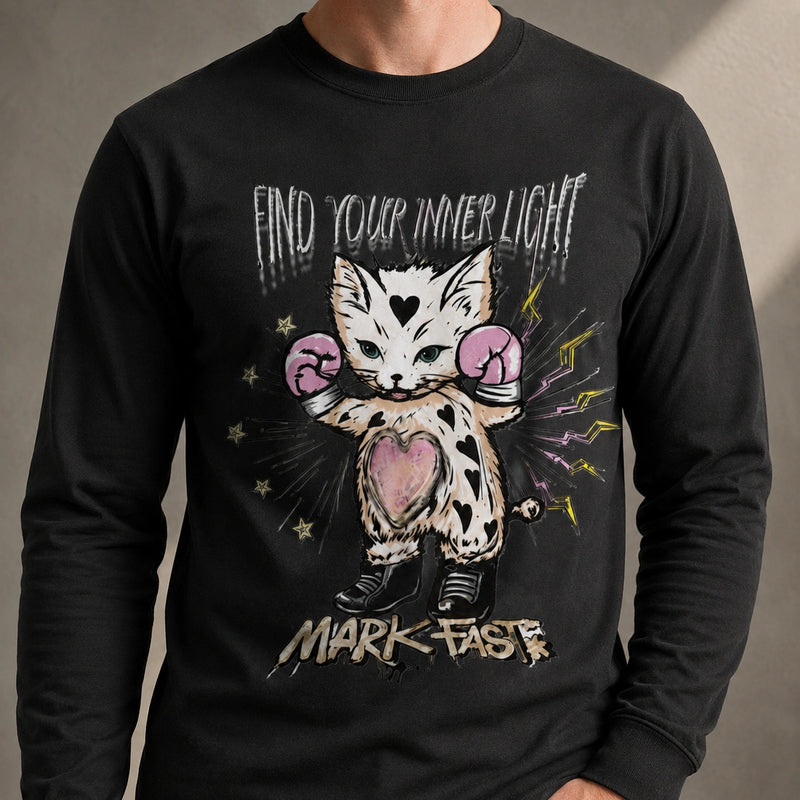 MarkFast Boxing Cat Heart Graffiti Street Print Long-Sleeve T-Shirts
