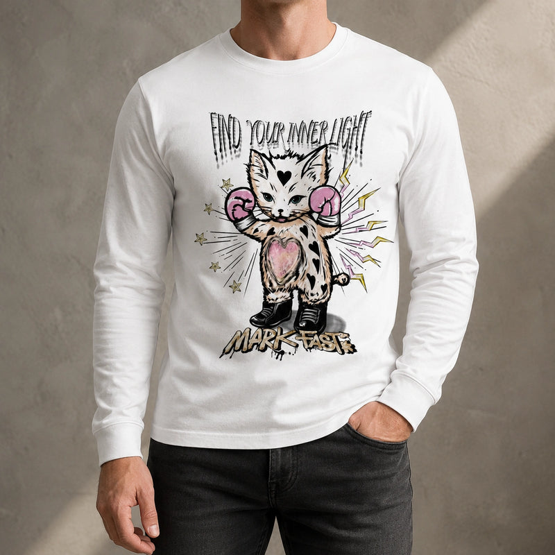 MarkFast Boxing Cat Heart Graffiti Street Print Long-Sleeve T-Shirts
