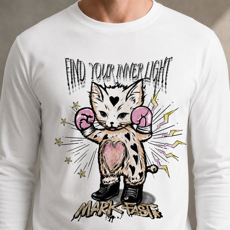 MarkFast Boxing Cat Heart Graffiti Street Print Long-Sleeve T-Shirts