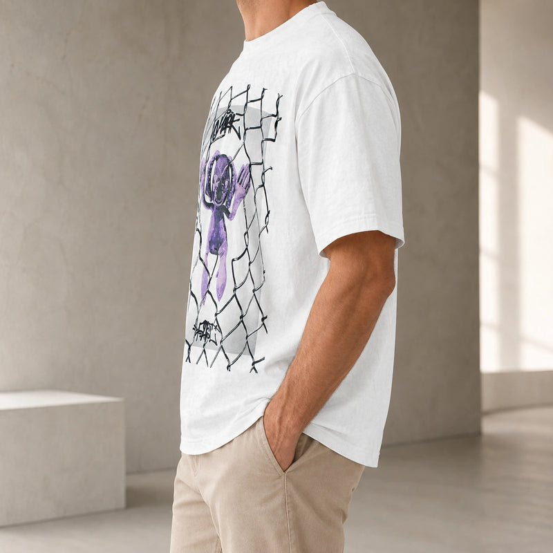 MarkFast Chain-Link Fence Graphic Print Cotton T-Shirts