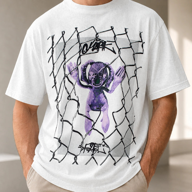 MarkFast Chain-Link Fence Graphic Print Cotton T-Shirts