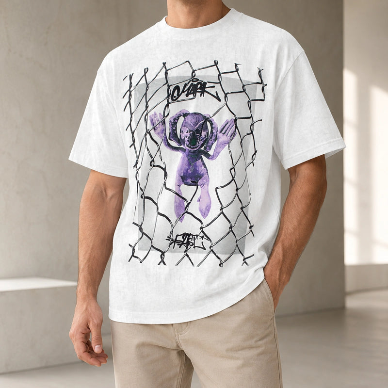 MarkFast Chain-Link Fence Graphic Print Cotton T-Shirts