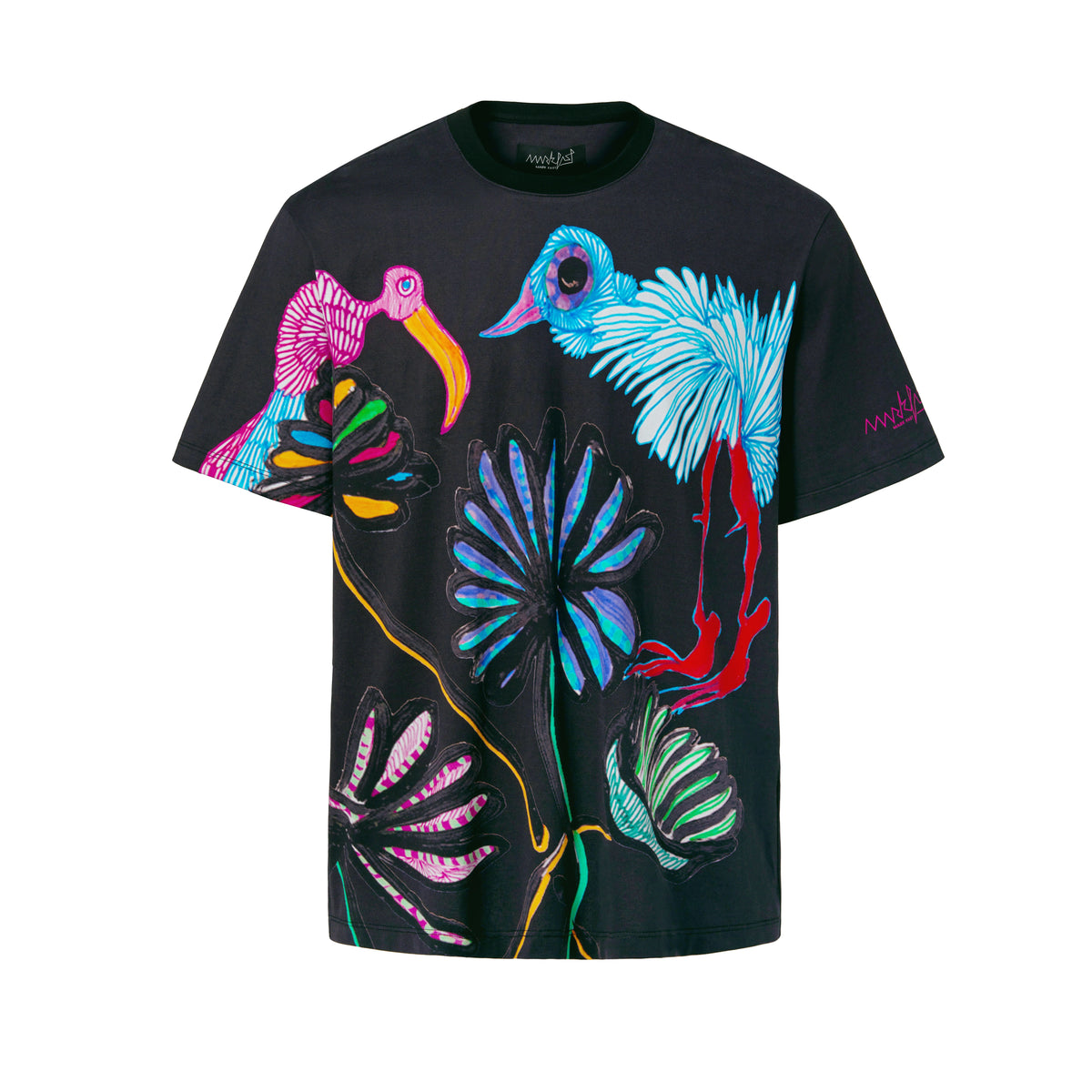 MarkFast Colorful Hand-drawn Crane Floral Art Street T-Shirts