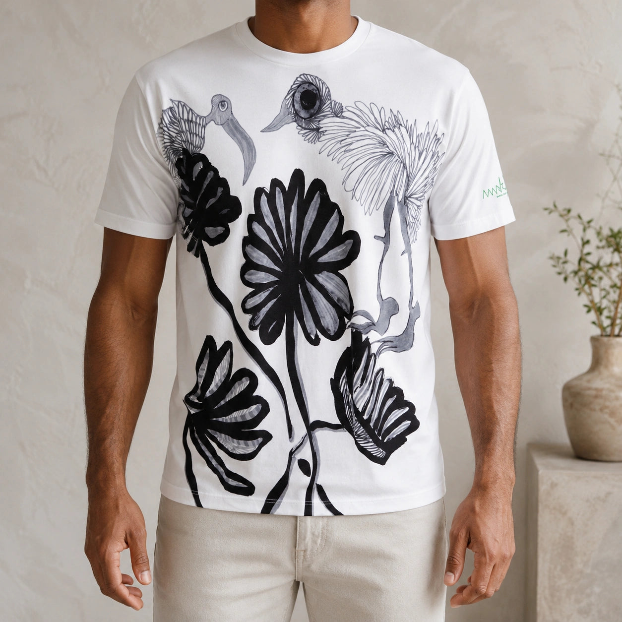 MarkFast Colorful Hand-drawn Crane Floral Art Street T-Shirts