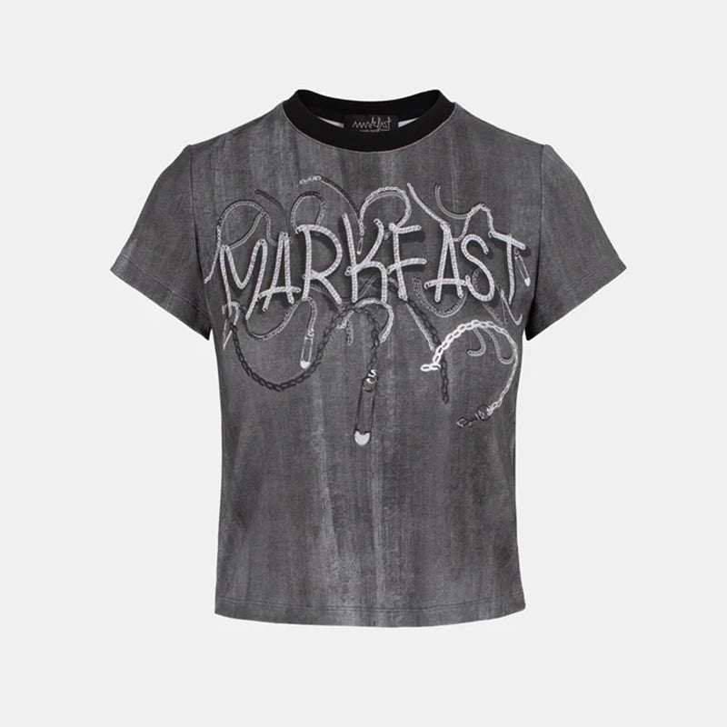 MarkFast Contrast Color Round Neck Design Chain Print Art T-Shirts