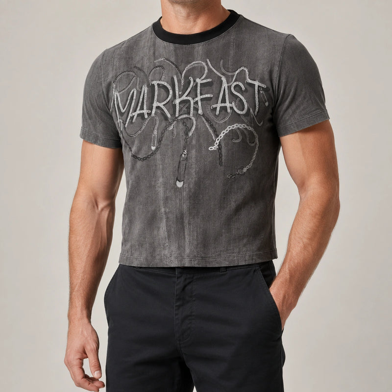 MarkFast Contrast Color Round Neck Design Chain Print Art T-Shirts
