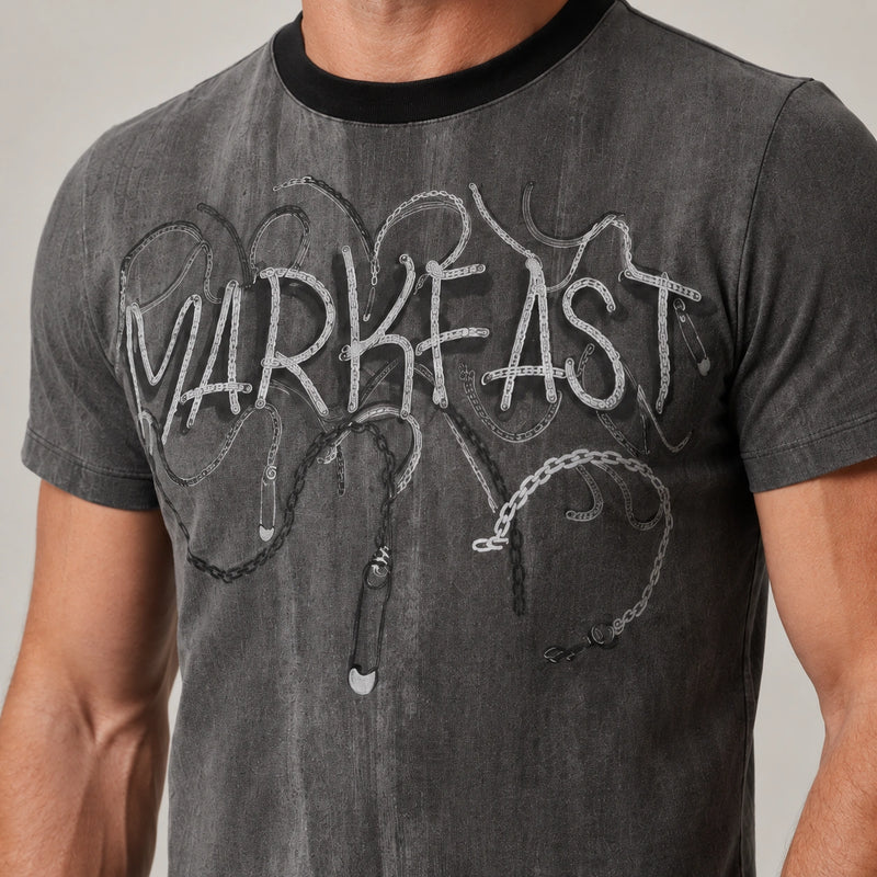 MarkFast Contrast Color Round Neck Design Chain Print Art T-Shirts