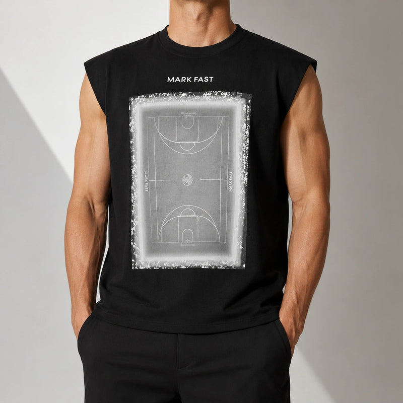 MarkFast Contrast Pure Cotton Printed Sleeveless T-Shirts